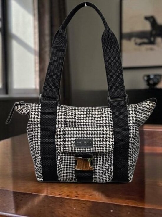 Lauren Ralph Lauren Handbags - Lauren Ralph Lauren Houndstooth Satchel Nylon Shoulder Handbag Black And White